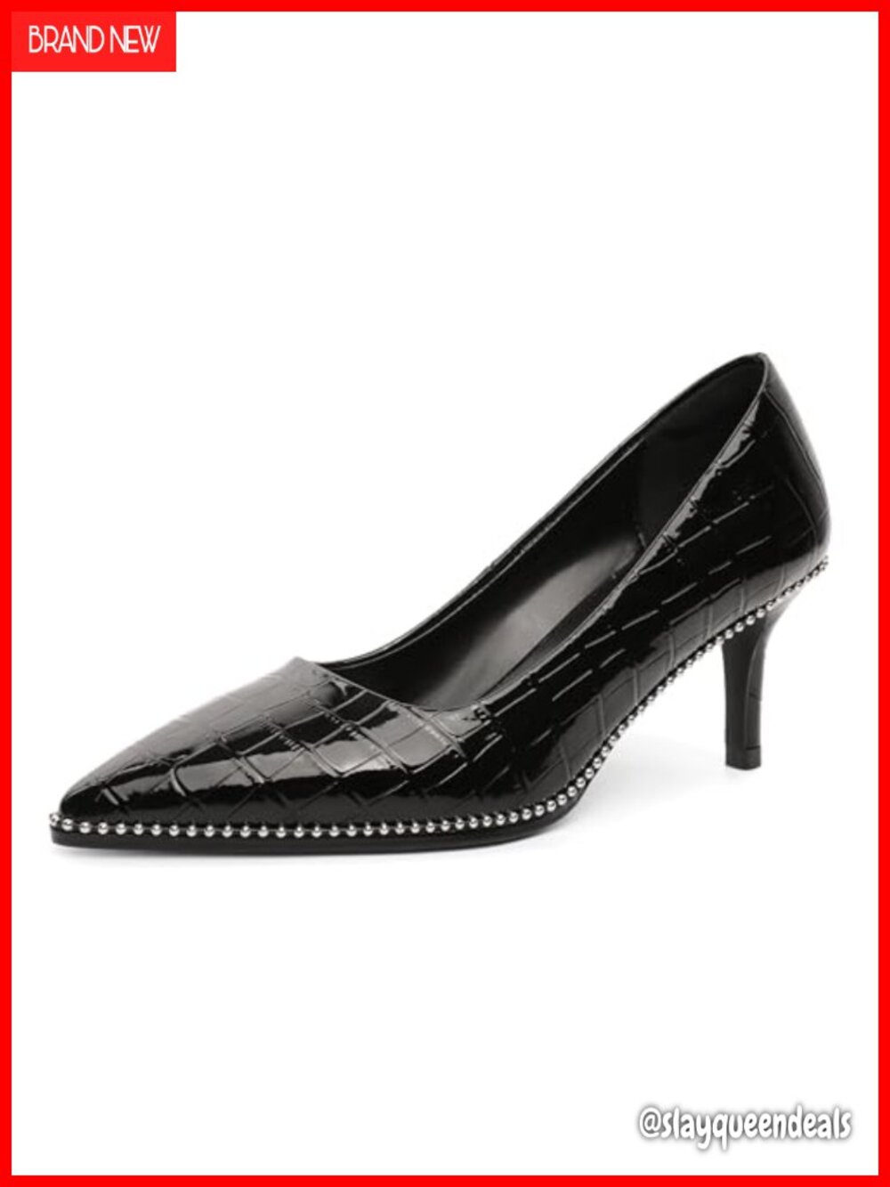 Women's Mid Stiletto Heels Low Kitten Heels Pointed Toe Pumps Slip-On Beaded